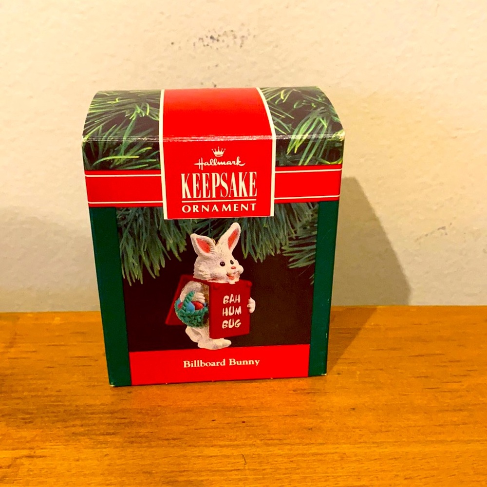 1990 Hallmark Keepsake Ornament Billboard Bunny Bah Hum Bug Ban Fruitcake